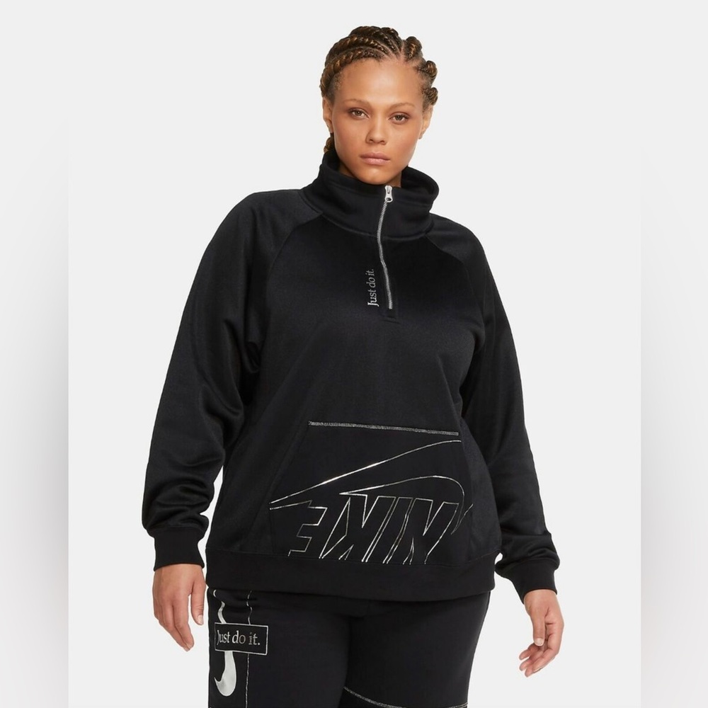 Nike Sportswear Fleece ‘Black/Metallic Silver’ Sweatshirt Woman’s Size XLarge